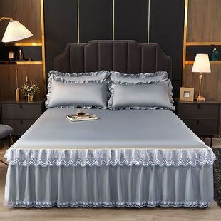 New Ice Silk Bed Skirt Three-piece Set Summer Bed Sheet Mat Household Non-slip Bedspread Cover One-piece Washable