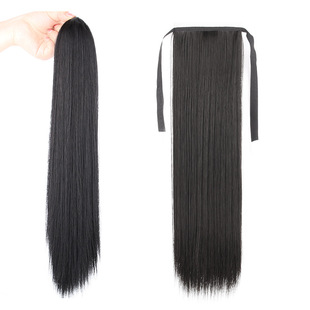Ponytail wig women grab clip long straight hair Chemical Fiber simulation hair net red wig tail braid factory direct generation hair