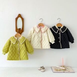 Small and Medium Girls' Autumn and Winter Clothing for Baby Girls Korean Style Chanel Style Coat Western Style Cotton Coat Infants' Cotton Coat Top