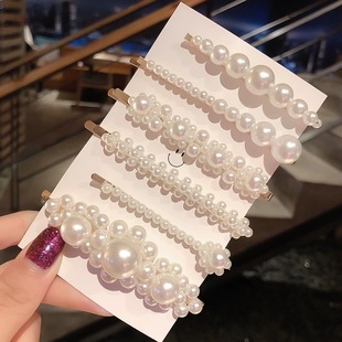 Internet famous South Korea simple pearl bb clip handmade one-word clip bow hairpin women's side clip headdress hair clip wholesale
