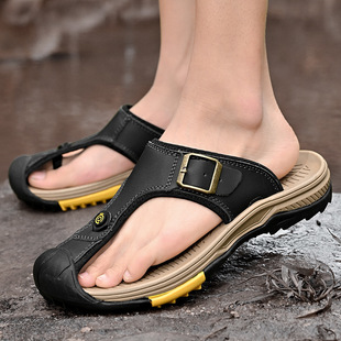 Top layer Cowhide sandals men's shoes summer comfortable sports outdoor hiking toe sandals hole shoes flip-flops