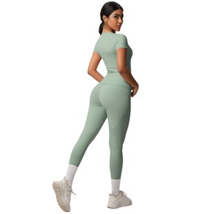 European and American Pure Color Naked Tight Sanding Short-sleeved Yoga Suit High Waist Hip-lifting Fitness Pants Quick-drying Running Sports suit