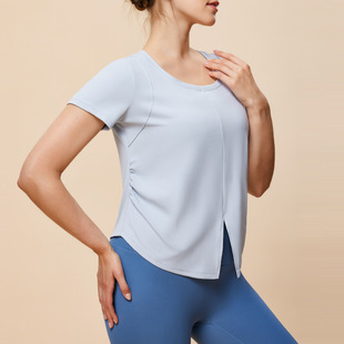 New Yoga Top plus size Short-sleeved Slim-fit Narrow Shoulder Wide Loose Breathable Sports Naked Yoga Top T-shirt for Women