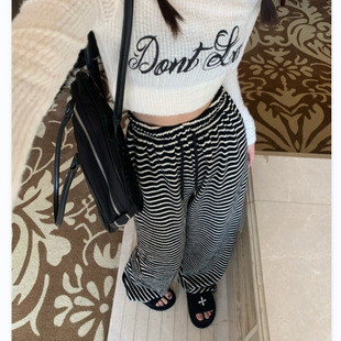 [Processing and Customization] Striped Towel Pants, Drapey Casual Wide-Leg Pants for Women, New Summer Loose Straight Pants