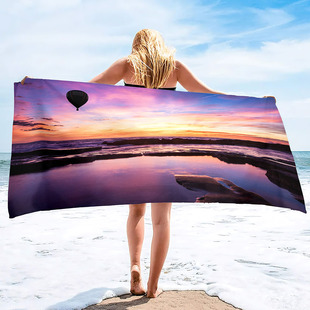 Cross Border Free Hot Air Balloon Pattern Beach Towel Microfiber Printed Beach Swimming Bath Towel Outdoor Factory Direct Sales