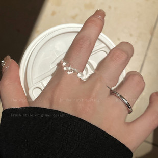 Plain Ring Zircon Metal Open Ring Set Female Niche Design Advanced Finger Ring Simple Cold Wind Ring