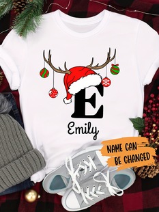 Custom Name Christmas print crew-neck T-shirt, short-sleeved