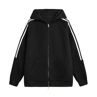 cityboy Japanese Style Retro Double-head Cardigan Sweater for Boys Autumn and Winter Loose Hooded Jacket for Teenagers