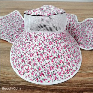 New Farm Tea Picking Hat Spring and Summer Small Floral Sunshade Hat Neck Face Sun Protection Outdoor Riding Women's Leakage Horsetail Net Hat
