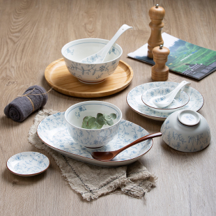 Jingdezhen Blue and White Porcelain Bowl Plate Spoon Tableware Soup Noodle Bowl Chinese Simple Household Rice Bowl Single Underglaze Color Ceramic Bowl