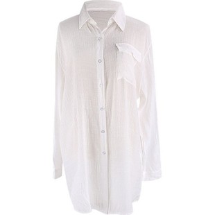 Wholesale cross-border wrinkled cloth shirt beach sunscreen sexy casual holiday skirt bikini blouse Amazon