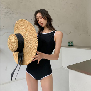 2023 Japanese and Korean-style One-piece Triangle Swimsuit Women's Simple Pure Edition Solid Color Belly-covering Slimming Sexy Backless Cross-border Swimsuit