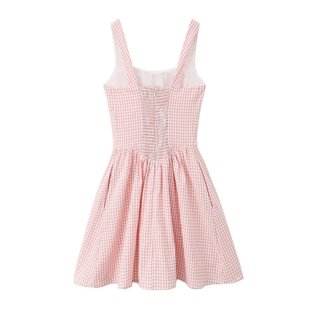 Cross-border foreign trade wholesale 2024 summer new women's French check waist sleeveless vest skirt I88-11168