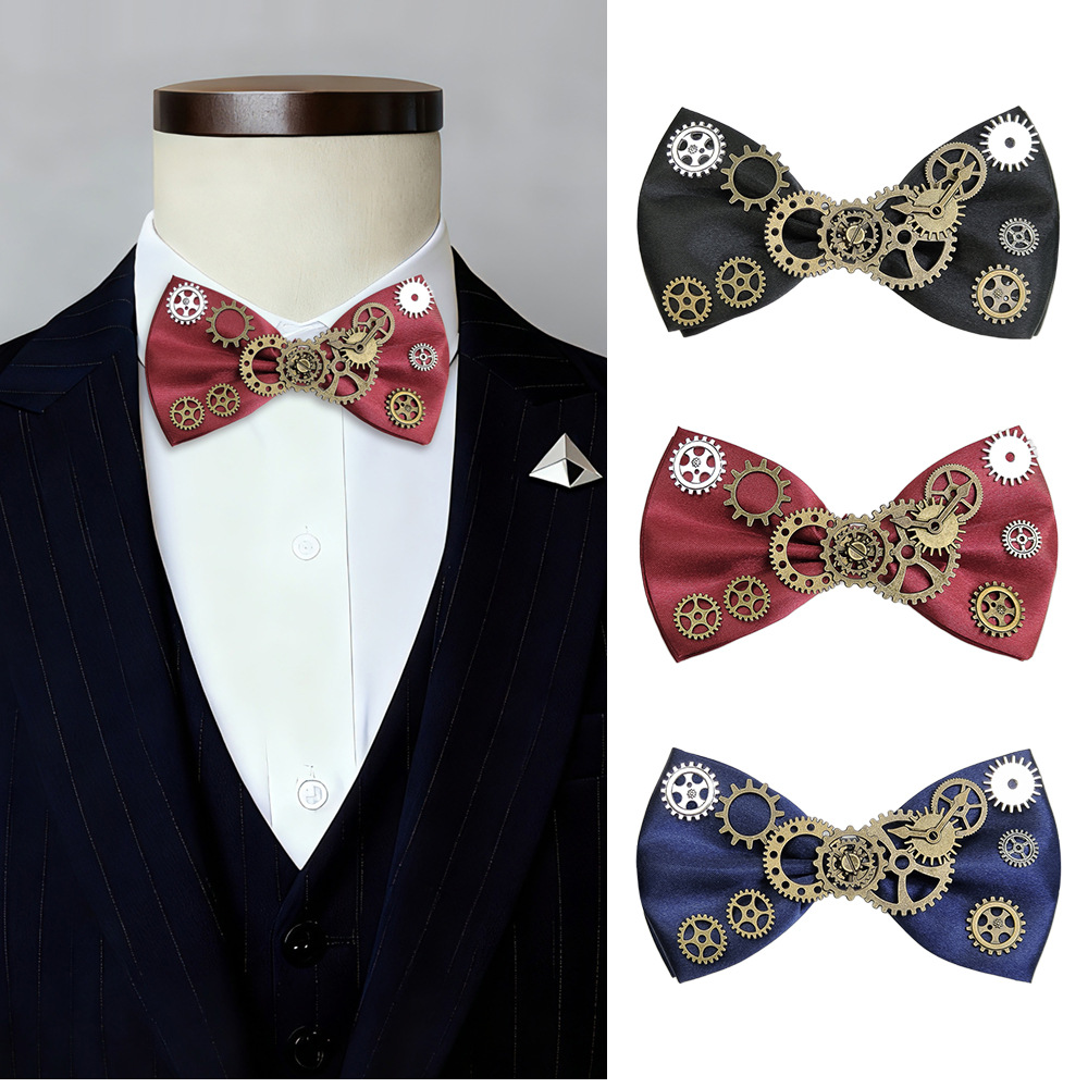 New European and American Steampunk Mechanical Gear Bow Tie Men's Retro Bow Tie Bow Tie Flower Children's Bow Tie Ready Stock
