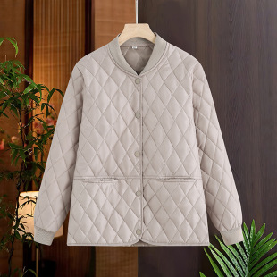2024 Cotton-padded Coat Winter New Style Mother Down Cotton Rhombic Casual Loose Cotton-padded Coat Short Lightweight Coat Cotton-padded Coat