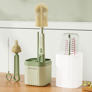 Straight Handle Silicone Milk Bottle Brush Multifunctional Portable Nipple Brush Baby Washing Bottle Water Cup Container Cleaning Cup Brush suit