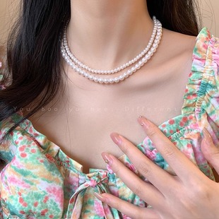 Fever Same Style Shijia Pearl Beaded Necklace Women's Light Luxury Niche High-end Clavicle Chain Retro French Necklace Chain