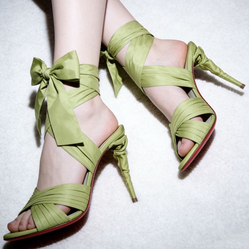 Strappy High Heels, Round-Toe Stiletto Sandals, Silk Satin Ankle Straps, Open Back, Export Cross-Border, Soft Sole, Comfortable on the Feet