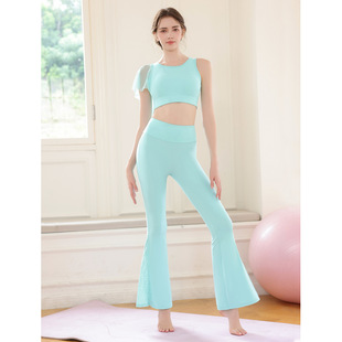 Yoga clothing 2024 new high-end skin-friendly lace mesh top fitness running sports flared pants suit women