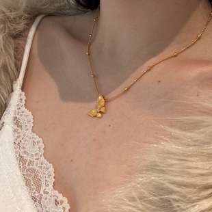 Lin Lang s925 Sterling Silver Dead Leaf Butterfly Pendant Necklace Women's Micro-inlaid Zircon Fashion Light Luxury Brushed Design Clavicle Chain