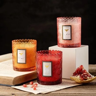 New relief glass aromatherapy candle Cup lace candle Cup fragrance hand gift glass container empty cup