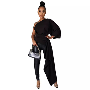 Y8081 Amazon independent station side shoulder long sleeve irregular women's clothing