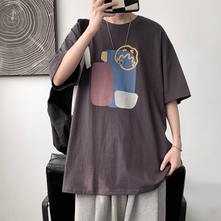 Хлопок расческа высокого веса футболка oversize с короткими рукавами на плече мужской прилив маленький вырез с пятью рукавами Летнее тело