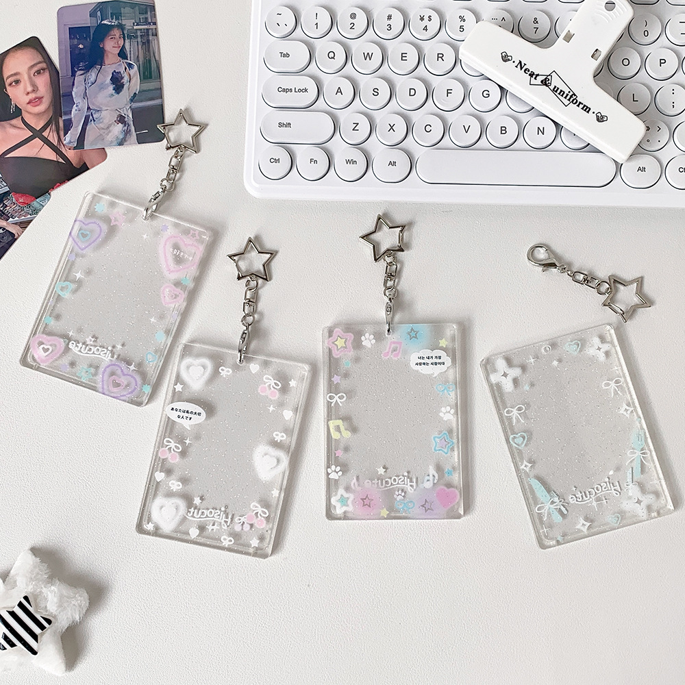 Colorful Heart Transparent Card Holder Large Size Keychain Bag Pendant Meal Card Campus Card Polaroid Photo Protective Cover
