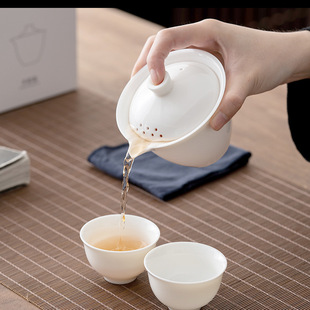 Handmade Raw Ore Suet Jade White Porcelain Hand-held Pot Cover Bowl Ceramic Household Kung Fu Tea Set Cover Cup Tea Pot Dehua White