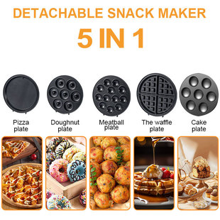 Foreign trade export five-in-one snack machine bread machine pizza balls waffle donut machine plate sandwich machine