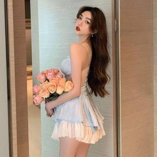 Spice Girl Lolita Sexy Lace Mesh Sling dress Elegant Slim-Fit Figure Flattering suit Dress