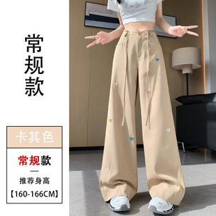 Butterfly Embroidered Tooling Wide Leg Pants Women's Summer Small High Waist Casual Straight Pants Hanging Trousers