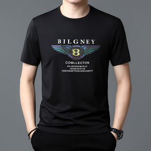 2024 Summer New Ice Silk T-shirt Men's Casual Popular Youth Round Neck Printed Breathable Thin Short Sleeve Men's Wholesale