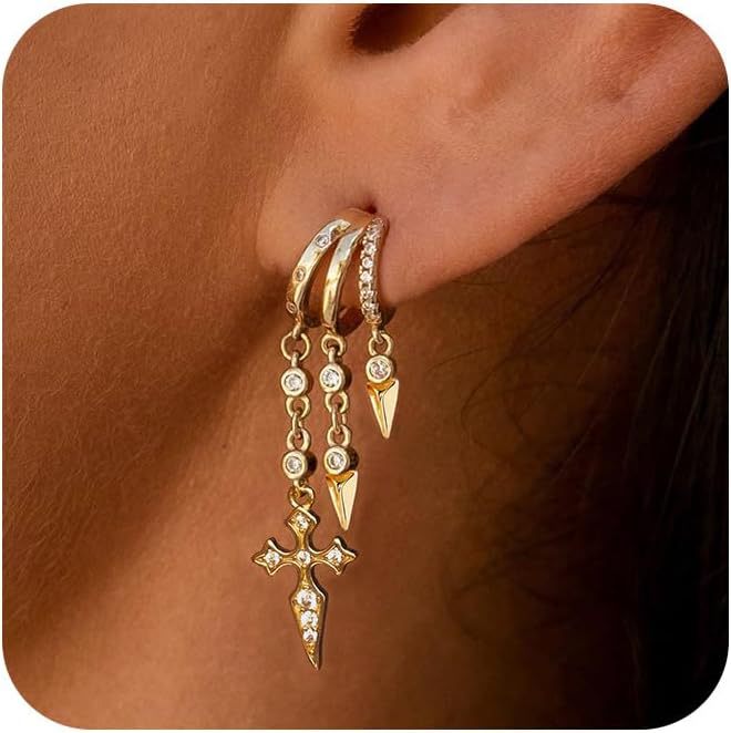 European and American Cross-Border Hot-Selling Fashion Irregular Tassel Inlaid Zircon Earrings Brass Real Gold Electroplated Ear Jewelry