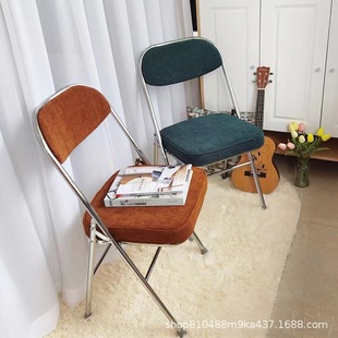 Retro folding chair corduroy household thickened metal mesh red photography chair backrest dining chair photography nostalgic stool