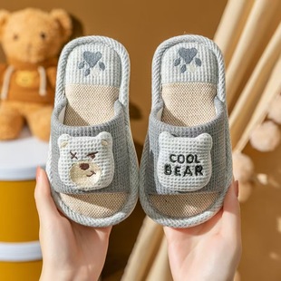 Children's Slippers Open Girls' Children's Cute Boys' Indoor Cartoon Large Children's Home Non-slip Cotton Linen Slippers Summer