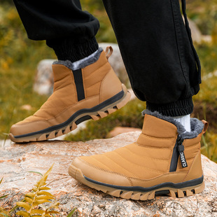 Cross-border Outdoor Shoes Men's 2024 Winter Warm Cotton Shoes Snow Boots Water-repellent Non-slip Hiking Shoes fleece-lined Platform Shoes