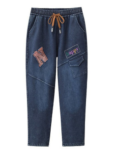 plus size Mother Women's 2024 Winter New fleece-lined Thickened Jeans Embroidered Loose High Waist Torre Harem Pants