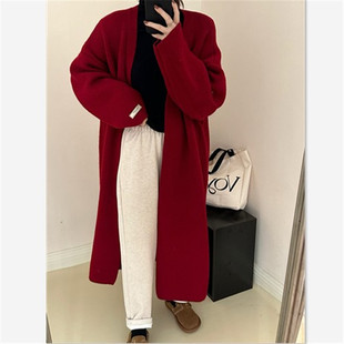 Autumn Mid-length Sweater Coat Women's Design Sense Lazy Knee-wide Loose High-end Knitted Cardigan Coat