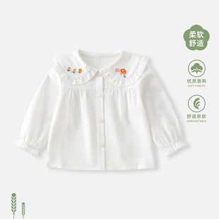 Girls' Shirt Spring 2025 New Style Baby Girl Stylike Base Shirt Children's Doll Collar Spring and Autumn Long Sleeve Top