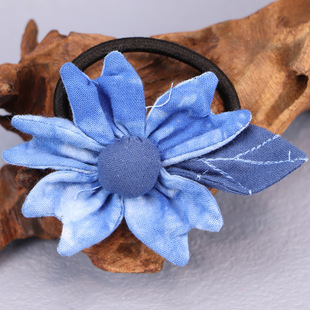 Wholesale tie-dyed cloth peacock flower pattern headdress flower hair rope hair band hair rope tie-dyed headdress flower tie-dyed hair rope flower hair