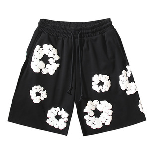 2024 Summer Denim Tear European and American Trend Foam Kapok High Street Loose Street Shorts for Men and Women