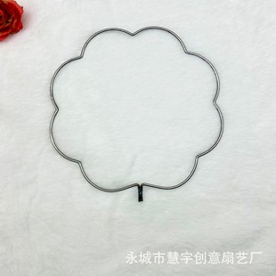 Glossy Stainless Steel Antique Short Handle Crocheted Round Fan Empty Frame Handmade DIY Round Silk Fan Skeleton Hanfu National Style