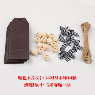 Amazon Christmas Pendant Bow Wooden Beads Coffee Color Wood Chips Christmas Tree Decoration Tag Hemp Rope Wooden Beads Set