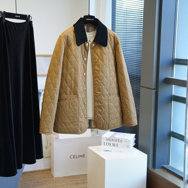 In-Stock New British Retro Cotton Coat for Women, Corduroy Loose Quilted Cotton Short Jacket
