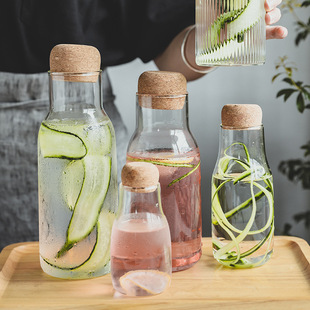 Hotel Restaurant Juice Milk Tea Drink Bottle Glass Cold Water Bottle High Temperature Cork Green Plum Bottle