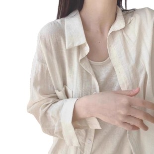Summer Thin Design Sense Micro-transparent Linen Shirt Women's Casual Loose Blouse Coat Cotton and Linen Shirt Cardigan Elegant