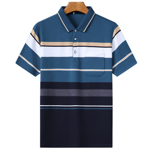 Dad Summer Men's Pocket Cotton Short-sleeved Middle-aged and Elderly Shirt New Loose Turtleneck Top Men's Clothing