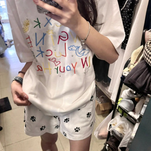 American Vintage Color Letter Embroidered Short-sleeved T-shirt Summer oversize Casual All-match Couple Top