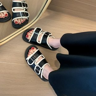 Retro Style Casual Outfit Slippers Women's 2025 Summer New Fashion Belt Buckle Thick Slippers Trendy